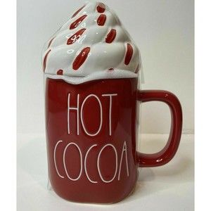 New RAE DUNN Holiday Christmas LL "HOT COCOA" Red Mug With Whipped Cream Topper